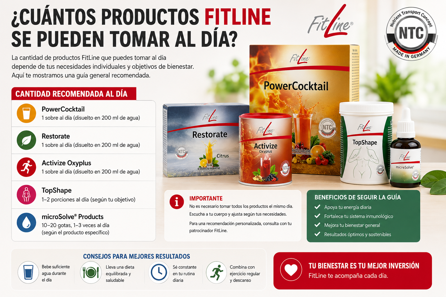 cuántos productos FitLine se pueden tomar al día
